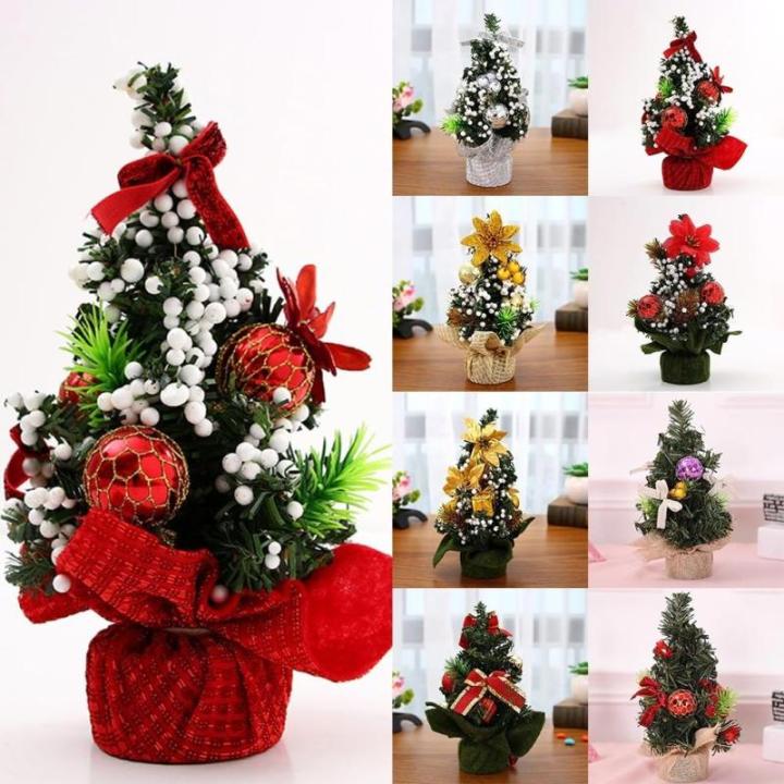Künstlicher Mini-Weihnachtsbaum mit Ornamenten, kleiner Tannenbaum, Mini-Desktop-Weihnachtsbäume für Weihnachten, Zuhause, Büro, Dekoration (Nr. 4), 20 cm