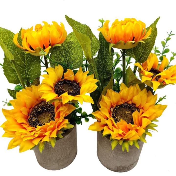 2 stuks kunstzonnebloemen in pot, in pot, tafeldecoratie, kunstplant voor bruiloftsfeestdecoratie