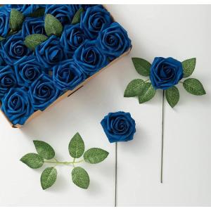 25 stks Echt uitziende Nep Rose Head, Faux Bloemen Realfor DIY Bruiloft Boeketten Centerpieces Arrangementen Party Home Decorations, Blauw