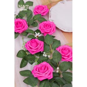 Kunstrozen, 25 stuks schuimrozen, kunstrozen met steel, voor bruiloft, boeketten, bruid, babyshower, feest, woondecoratie, fuchsia