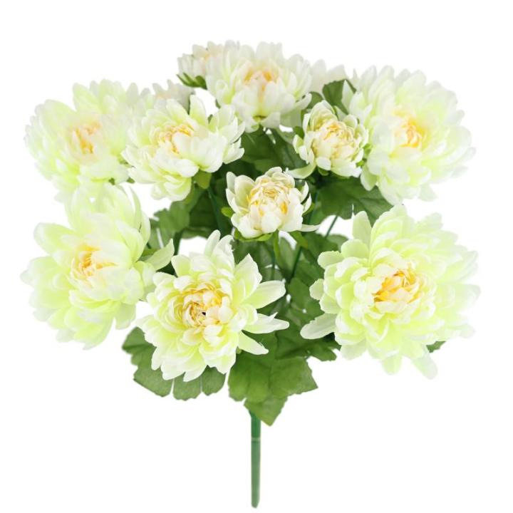 Kunstchrysant boeket 35 cm kunstboeket chrysant herfstdecoratie zijden bloem kunstbloemen decoratieve bloemen boeket middenstuk boeket bruiloft huis tafeldecoratie, crème