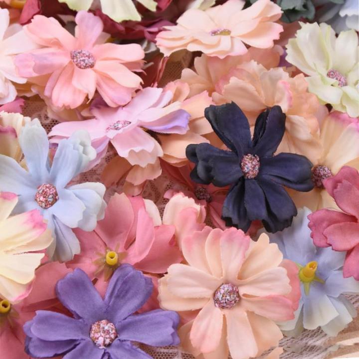 60 stuks mini-bloemen van zijde, meerkleurig, mini-madeliefjes, madeliefjes, zijden koppen, , voor feest, bruiloft, huis, decoratie, knutselen, kunsthandwerk