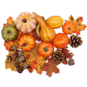 Herfstdecoratie, pompoen, 50 stuks, kunstpompoenen, esdoornbladeren, dennenappels, decoratiesets, herfstdecoratie, mini-sierpompoenen, strooidecoratie, desktopdecoratie voor Thanks