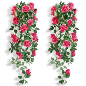 2 stuks kunstmatige rozen bloemen kunstmatige hangende mand plant wijnstok nep zijde hangende bloem voor tuin muur hek bruiloft balkon outdoor indoor huis deur decoratie