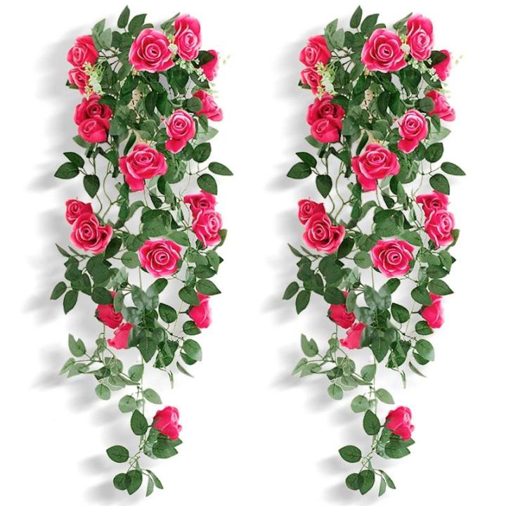 2 stuks kunstmatige rozen bloemen kunstmatige hangende mand plant wijnstok nep zijde hangende bloem voor tuin muur hek bruiloft balkon outdoor indoor huis deur decoratie