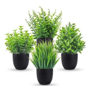 4 stuks met pot, kunstplastic plantendecoratie, kleine nepplant, potplant, emulatie, plant voor bureau, huis, balkon en badkamerdecoratie
