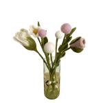 9 vilten bloemen, kleine bloemengroet, boeket, Fair Trade, handgemaakt (wit-roze)