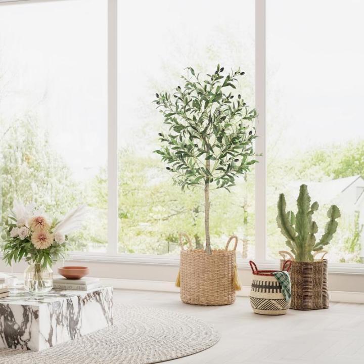 Olijfboom, kunstplant, 120 cm, grote kunstolijfboom, kunstboom, ziet eruit als echt voor woonkamer, slaapkamer, kantoor, decoratie