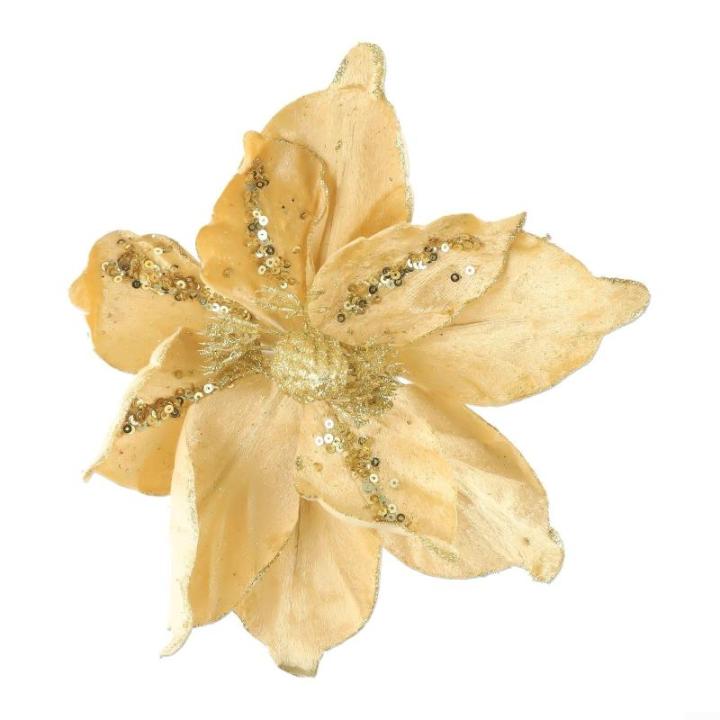 Glitzernde Weihnachtsstern-Blumen, Weihnachtsbaumschmuck, hängende Dekoration für Weihnachtsbaum, Hochzeit, Party, Kranz-Dekoration (Gold)
