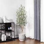 Kunstmatige olijfboom, 150 cm, grote kunstplant met natuurlijke houten stam en vruchten, kunstmatige olijfboom in pot, voor huis, slaapkamer, kantoor, tuin, decoratie (2 stuks)