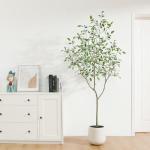 Ficus Benjamina Kunstplant 180 cm, witte pot, nep tropische plastic , groot voor woondecoratie, slaapkamer, tuin (1 stuks)
