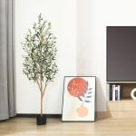 Kunstmatige olijfboom, 150 cm, grote kunstplant met natuurlijke houten stam en vruchten, kunstmatige olijfboom in pot, voor huis, slaapkamer, kantoor, tuin, decoratie (2 stuks)