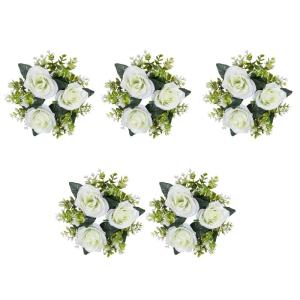 5 x Hochzeits-Blumenringe, Kerzenhalter, künstliche Rosenblumen, Kränze für Tafelaufsätze, Tisch-Party-Dekorationen