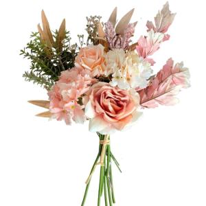 , planten, zijden bloemstukken, bruiloftsboeketten, decoraties, kunststof bloementafeldecoratie voor thuis, keuken, tuin, feestdecoratie (champagne roze roos)