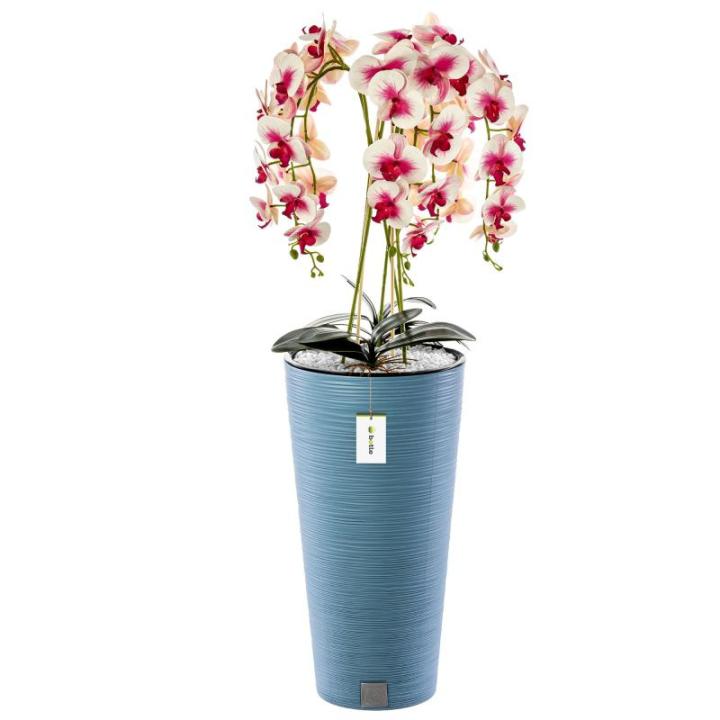 Künstliche Orchidee Kaskaden Blumenstrauß Creme und Rosa im Topf Blau H 110 cm Heimbüro Dekoration, Kunstpflanze Orchidee, Kunstblume, Künstliche Orchidee im Topf