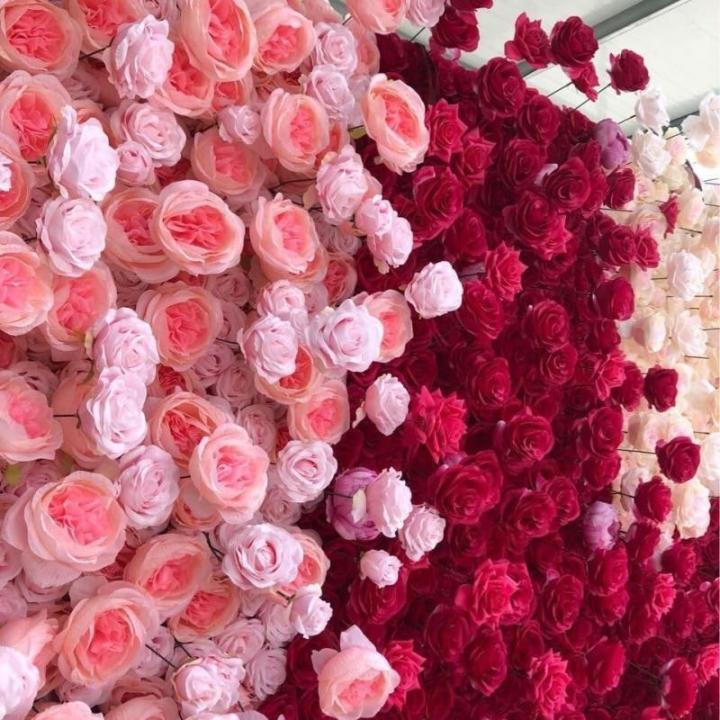 Wandpaneel Mit Künstlichen Hochzeitsblumen, Unterseite Aus Stoff, Weiß, Rot, Romantische Rose, Kunstseide, Floraler Hintergrund(2M*2M)