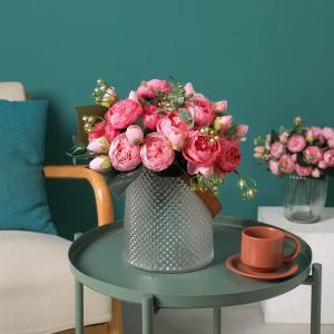 4 bossen kunstmatige bloemen pioen zijde pioenrozen boeketten nep bloemen boeketten bruiloft decoratie thuis tafel keuken kantoor tuin bruids groen (diep roze)