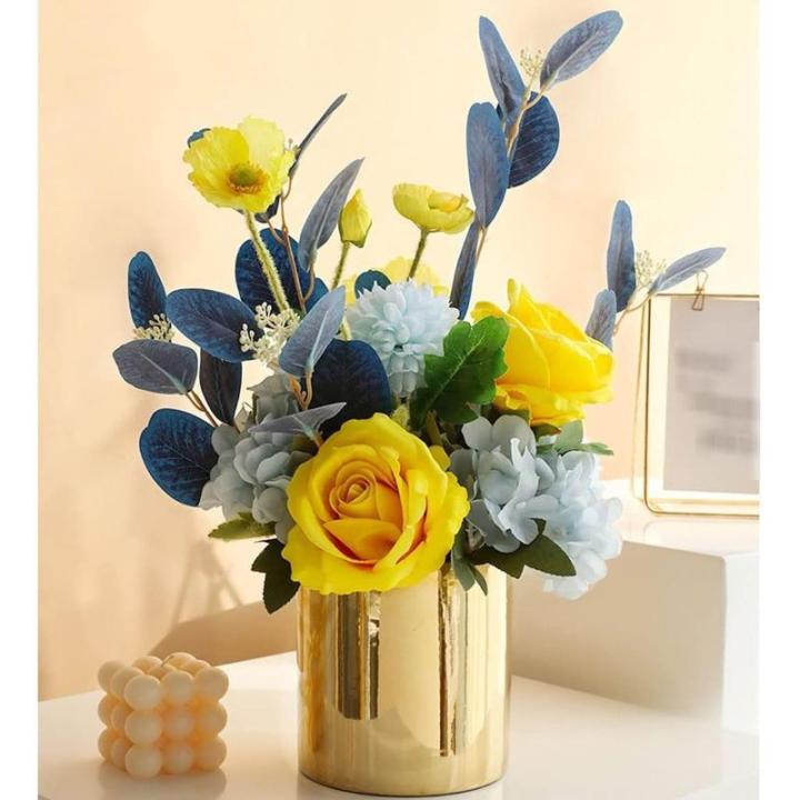 Kunstblumen Elegantes künstliches Rosen-Set in Keramikvase – lebensechte Kunstblumen für Wohnzimmer, Esstisch, Büro und Hochzeiten für jeden Anlass