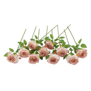 10 stuks kunstmatige rozenbloemen, dubbele kleur enkele stengel neprozen bloemen voor thuis feest bruiloft boeket (kleurverloop kleur, koffie)