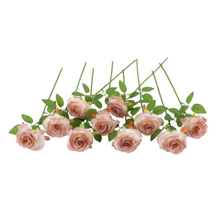 10 stuks kunstmatige rozenbloemen, dubbele kleur enkele stengel neprozen bloemen voor thuis feest bruiloft boeket (kleurverloop kleur, koffie)