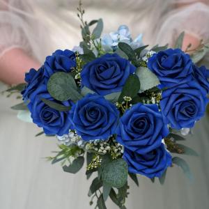 Kunstbloemen, rozen, 25 stuks, kunstrozen met steel, voor doe-het-zelf bruiloft, boeketten, bruid, babyshower, feest, woondecoratie, donkerblauw