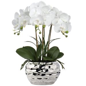 Kunstplant orchideeën kunstbloemen kunstbloemen als echt met echte bloemen in keramische pot tafeldecoratie vensterbank decoratie, hoogte 44 cm, wit