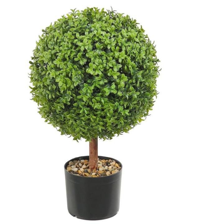 2 x buxusballen, kunstzinnig, Ø 40,6 cm, tuindecoratie, buxus in bloempot, bol, kunstplant van PE, hout, PP incl. 4 stuks decoratieve vlinders en 10 stuks reservebladen