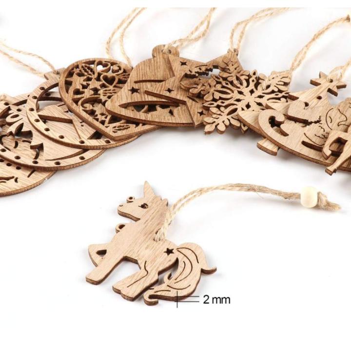 Houten Kerstornamenten, 12-delige Houten Kerstdecoratie Hanger met Houten Hhanger Sneeuwvlok Boomversiering,Kerst Hout,Hangende Houten Kerstboomversiering met Houten Doos