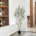 Kunstolijfboom, 150 cm, kunstplant, olijfboom met natuurlijke houten stam en levensechte vruchten voor thuis- en kantoordecoratie, grote voor binnen, 1 verpakking
