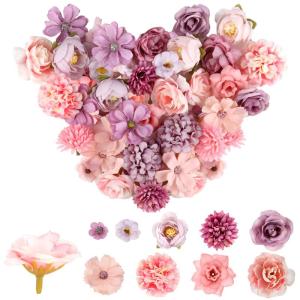 40 stuks , bloemen om te knutselen met 9 stijlen, , mini-zijden bloemen, kunstbloemkoppen voor bruiloft, thuis, doe-het-zelf handwerk, scrapbooking, decoratieve