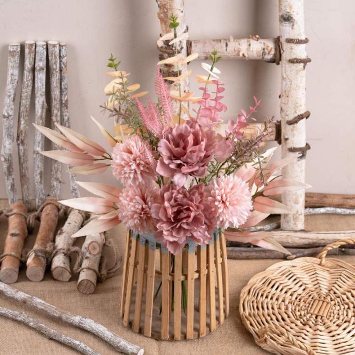 Kunstblumen Künstliche Pflanzen Blumen Deko Seidenblumen Hortensien Blumenarrangements Kernstück Hochzeit Blumenstrauß(Rouge)