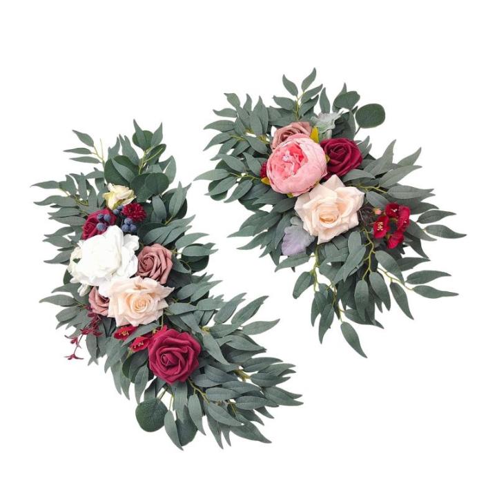 Bruiloftsboog-bloemen, bloemenslingers voor bogen, woondecoratie, groene bladeren, kunstbloemenslingerset voor binnen, set van 2 voor recepties, gemengd