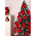 15 stuks 22 cm kerstbloemen kunstmatige kerstster bloemen kerstboom ornamenten met clips stengels voor krans feest bruiloft Nieuwjaar decoratie (rood)