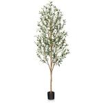 Kunstmatige olijfboom, 180 cm, grote kunstplant met natuurlijke houten stam en vruchten, kunstmatige olijfboom in pot, voor huis, slaapkamer, kantoor, tuin, decoratie (1 stuks)