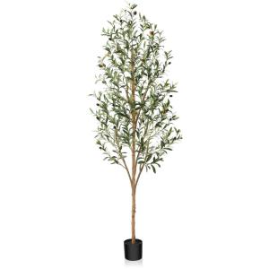 Kunstmatige olijfboom, 180 cm, grote kunstplant met natuurlijke houten stam en vruchten, kunstmatige olijfboom in pot, voor huis, slaapkamer, kantoor, tuin, decoratie (1 stuks)