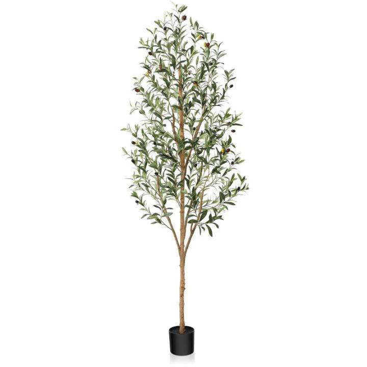 Kunstmatige olijfboom, 180 cm, grote kunstplant met natuurlijke houten stam en vruchten, kunstmatige olijfboom in pot, voor huis, slaapkamer, kantoor, tuin, decoratie (1 stuks)