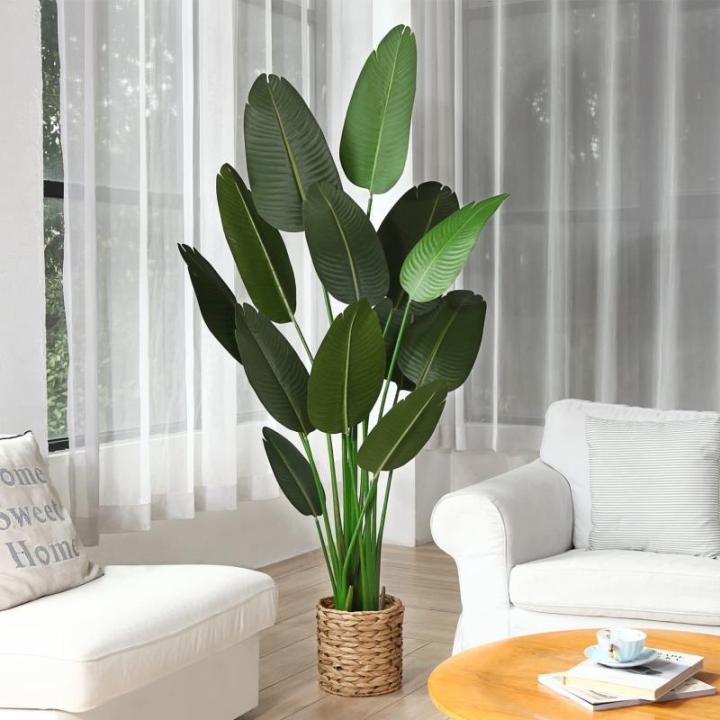 Künstliche Pflanze Künstlicher Paradiesvogel Baum 180 cm Plastik Pflanze Palme im Topf Tropical Hawaii Grün Fake Plant für Schlafzimmer Wohnzimmer Garten Deco (1 Stück)