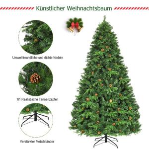 240cm LED Künstlicher Weihnachtsbaum, Christbaum mit Klappsystem und Metallständer, Tannenbaum geschmückt, Kunstbaum Weihnachten ideal für Zuhause, Büro, Geschäfte und Hotels