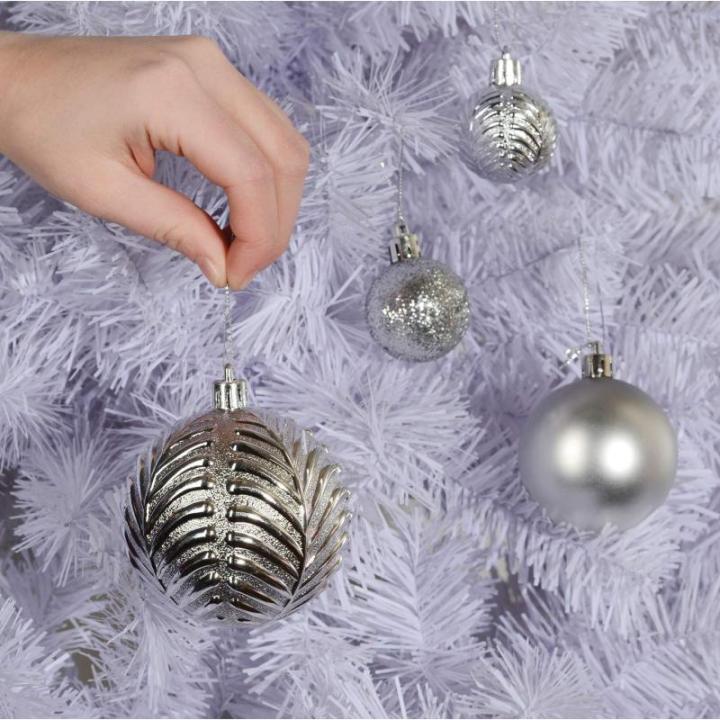 zilveren kerstbalornamenten voor kerstversiering - 36 stuks kerstboom onbreekbare ornamenten met ophanglus voor vakantie- en feestdecoratie (combo van 6 stijlen in 3 maten)