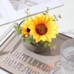 Kunstbloem zonnebloem met pot, combinatie van namaakzijde zonnebloemen en groen, kleine pot voor slaapkamer, feest, bruiloft, decoraties (1, zonnebloem)