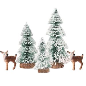 Mini-kerstboom, 15/20/25 cm, 5 stuks, eland, kunstkerstboom, tafel, dennenboom, klein, miniatuur, dennenboom met sneeuweffect, groen, kerstdecoratie, tafeldecoratie voor doe-het-ze