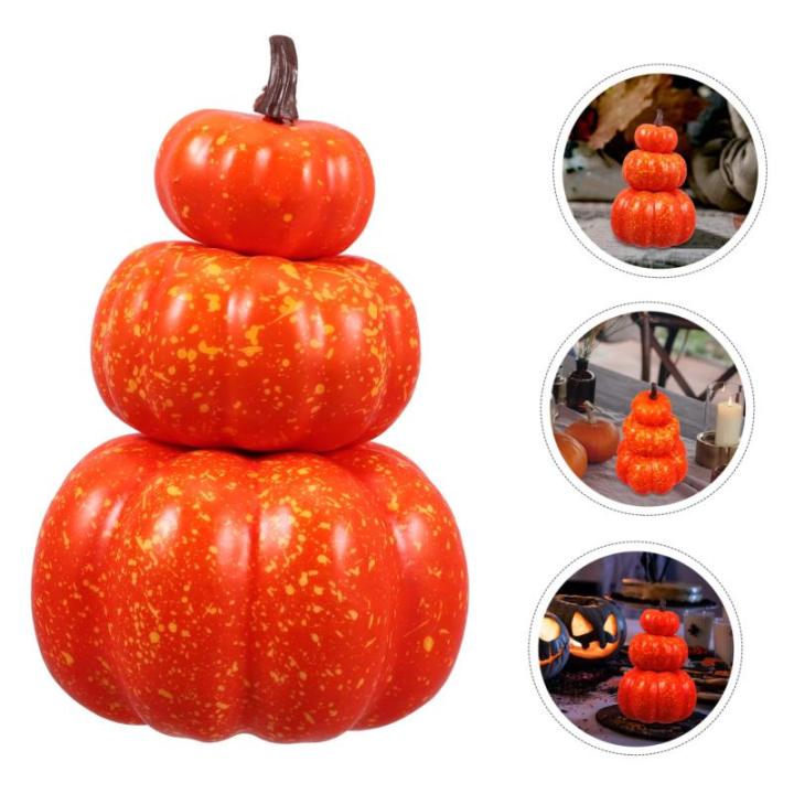 2st Schaumkürbis Realistisches Kürbismodell Schaumstoff-kürbis-Ornament Halloween-kürbis-Ornamente Glitzernder Künstlicher Kürbis Kürbisse Knacken Gestapelten Turm Orange