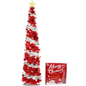 Pop Up Kerstboom, 180 cm, kunstkerstboom met sterkant, opvouwbare versiering, dennenboom met pailletten, decoratieve boom voor kerstdecoratie, binnenruimtes