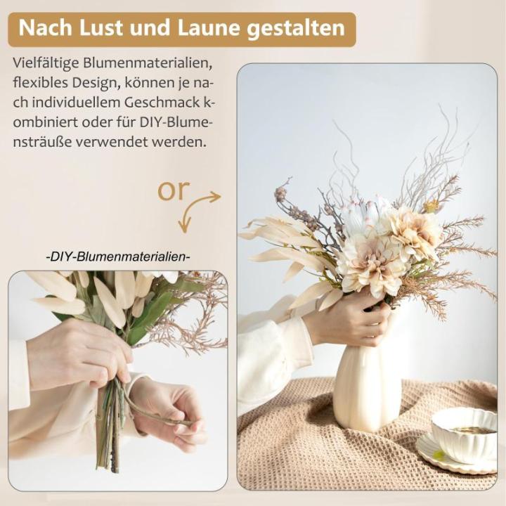 als echt groot boeket, wit, dahlia, bamboebladeren, keizerbloem met stelen, bloemstukken, bruiloft, boeket voor doe-het-zelf thuis, tuin, bruiloft, festival, decoratie