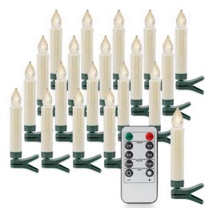 10,5 cm Set van 20 Vlamloze LED Clip Taper Kaarsen met Afstandsbediening voor Kerstboom, Batterij Aangedreven Plastic Mini Clip-On Kaarsen met Timer Wax Druppelen Ontwerp, Indoor e