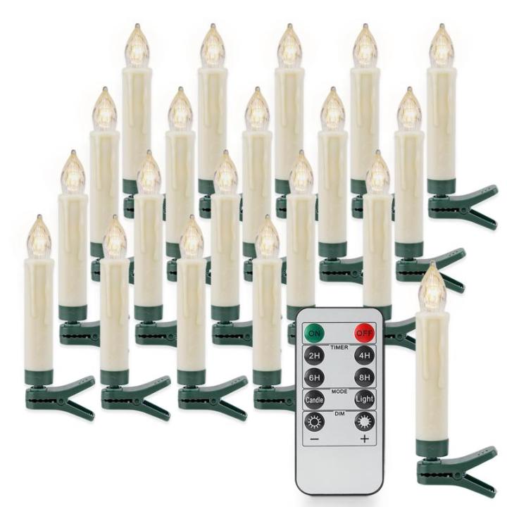 10,5 cm Set van 20 Vlamloze LED Clip Taper Kaarsen met Afstandsbediening voor Kerstboom, Batterij Aangedreven Plastic Mini Clip-On Kaarsen met Timer Wax Druppelen Ontwerp, Indoor e