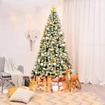 Kunstkerstboom met sneeuw en warmwitte ledverlichting, dennenboom met metalen standaard, pvc-naalden, kunstboom, kerstgroen, 225 cm, 135/180/225 cm