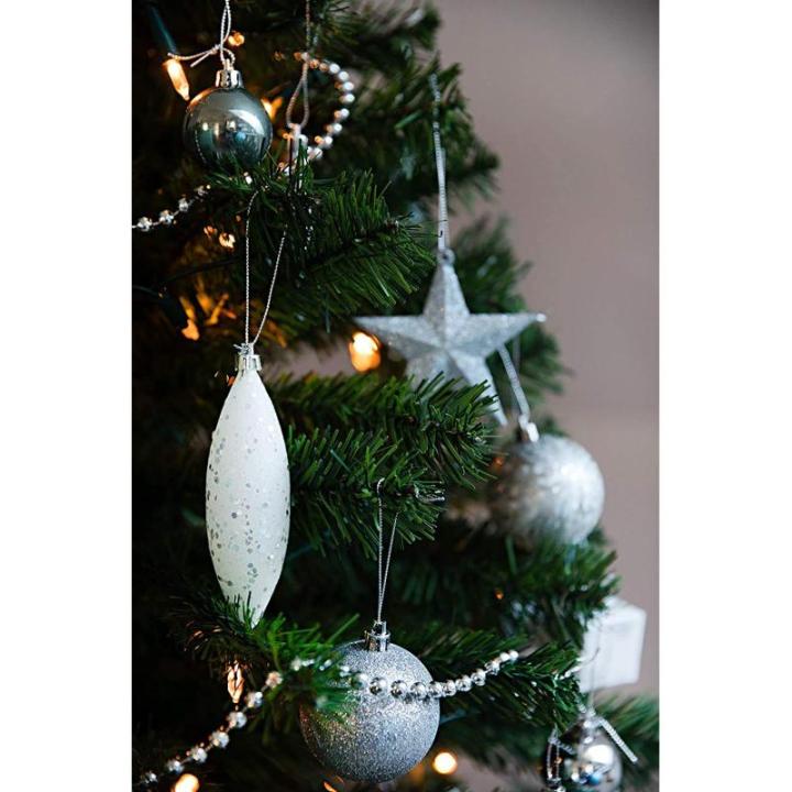 Kerstboomversiering - zilver - 60-delig - set incl. boompunt, ballen, parelketting, slinger en sterren - kunststof