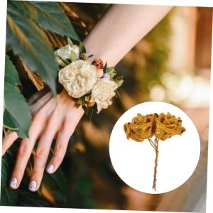 50 Stück Rosenkopf Artificial sztuczne kwiaty Langstielige Blumenstütze sechseckiger Blütenkopf künstliche Blumen Künstliches Blumendekor zarter Blütenkopf Sport Golden
