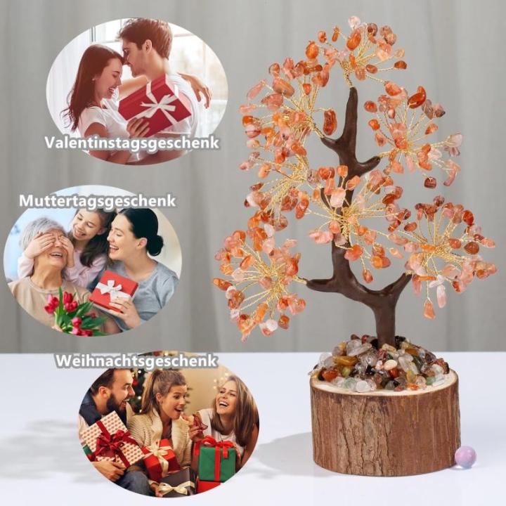 Kristallen Carneool Boom Edelstenen Rode Agaat Kristal Boom Decoratie Steen Grote Levensboom Geldboom Kristal Geluksbrenger Boom Houten sokkel Esoterische Geschenken veel geluk